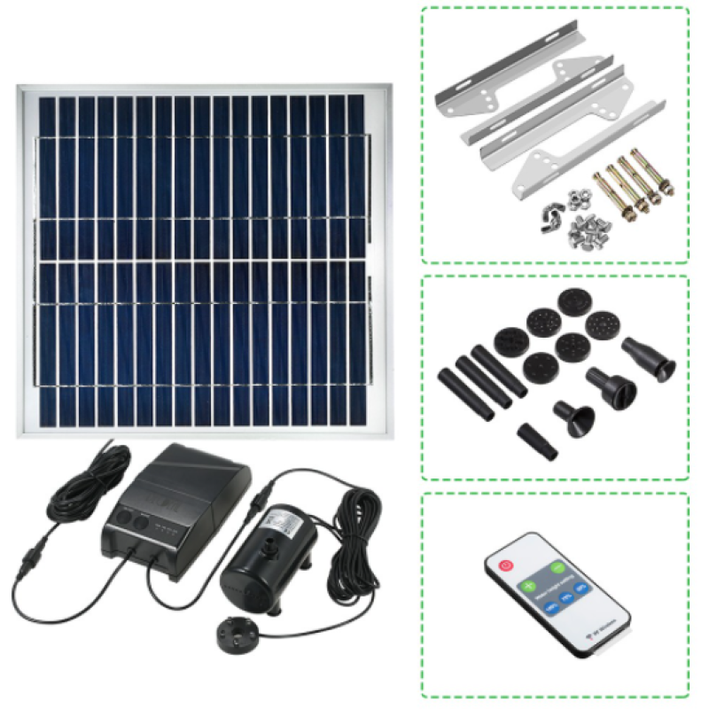 15W solcellespringvand med batteri og lys