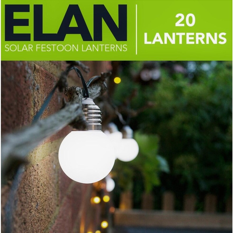 ELAN Solcelle partylyskæde (20 pærer, Hvid)